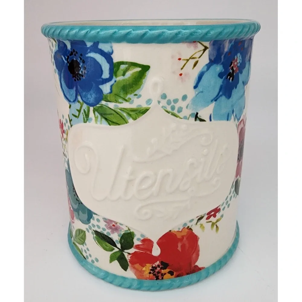 The Pioneer Woman Utensil Holder Melody Stoneware Multicolor Dishwasher Safe EXC